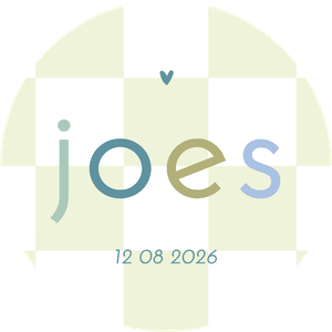 Vrolijke sticker met blokjes voor traktatie, verjaardag jongen frisgroen.