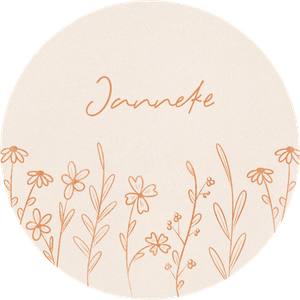 Ronde sticker om zelf te maken met bloemetjes en ruimte voor een eigen tekst.