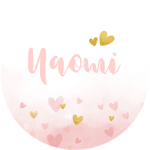 Schattige sticker met roze en gouden hartjes geschikt voor zowel een verjaardag als communie.