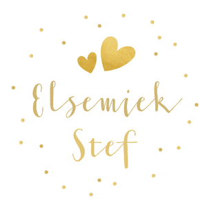 Sticker zelf ontwerpen met gouden details zoals hartjes en confetti.