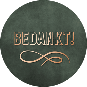 Sticker in ronde vorm met tekst bedankt, om te bedanken voor aanwezigheid, afscheid of bruiloft.