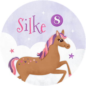 Sticker voor verjaardag kind met paard, naam een leeftijd 8 jaar, om zelf te ontwerpen voor school