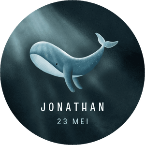 Sticker voor kind met lieve walvis, voor verjaardag, traktatie of communie