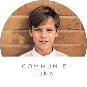 Ronde sticker communie om zelf te ontwerpen met foto als bedankje voor de aanwezigheid