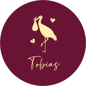 Sticker voor geboorte jongen of meisje, met een ooievaar die baby komt brengen en naam van de kleine