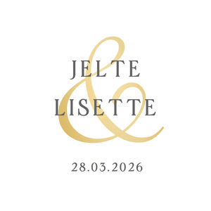 Stijlvolle sticker voor bedanken aanwezigheid bruiloft met de trouwdatum en jullie namen.