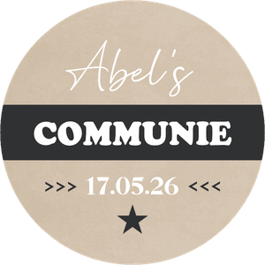 Ronde sticker voor communie van een jongen of meisje met zwarte balk en ster