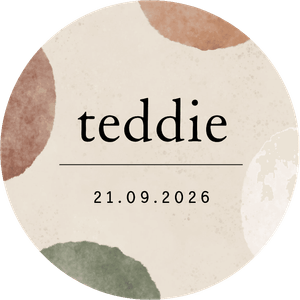 Gekleurde ronde stickers gepersonaliseerd met naam en datum, voor geboorte traktatie, doopsuiker, etc.