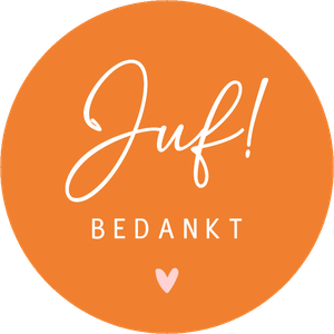 Bestel een stickervel met 'Juf! bedankt' als versiering voor op cadeautjes voor een lerares / juf.