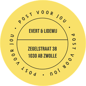 Gele ronde sticker om op jouw post te plakken om de afzender kenbaar te maken.