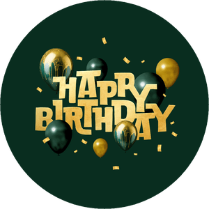 Een hippe ronde sticker met Happy Birthday, leuk om op een cadeau te plakken voor de jarige.