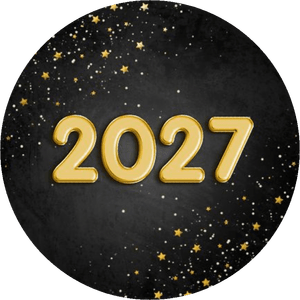 Zwarte zegel met een folieballon 2027