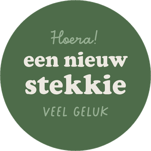 Een hippe ronde sticker om iemand te feliciteren met zijn/haar nieuwe stekkie.