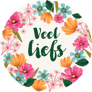 Een leuke algemene bloemen sticker met veel liefs. Leuk om op een cadeautje te plakken.