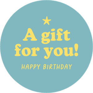 Een hippe sticker met de tekst 'A gift for you', in blauw geel (aanpasbaar).