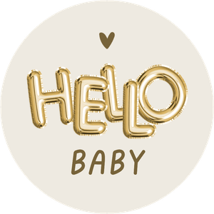 Een leuke ronde sticker met 'Hello baby', leuk voor op een kraamcadeau.