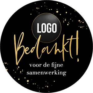 Een feestelijke ronde sticker voor zakelijk gebruik.