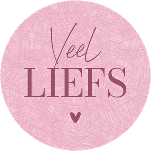 Een leuke cadeausticker met 'veel liefs' en roze potloodstrepen en hartje.