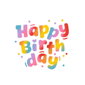 Een kleurrijk vrolijke ronde sticker met Happy Birthday. Om op een cadeau te plakken voor de jarige!
