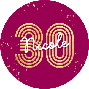 Ronde sticker 30 retro goud roze