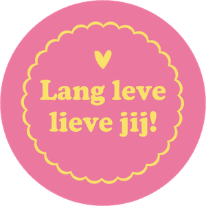 Een hippe ronde sticker, leuk voor de jarige! De kleuren zijn aanpasbaar.