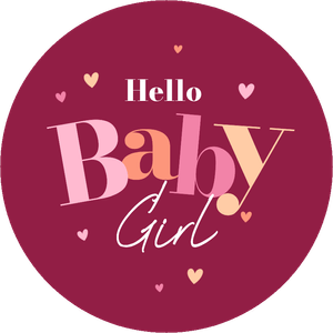 Een leuke ronde sticker, leuk om op een kraamcadeau te plakken. Welkom baby girl!