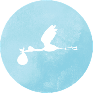 Blauwe sluitzegel met een wit silhouet van een ooievaar 