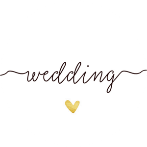Witte sluitzegel met de tekst ‘wedding’ en een goudlook hartje