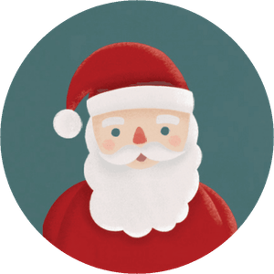 Blauwgroene sluitzegel met een illustratie van een kerstman