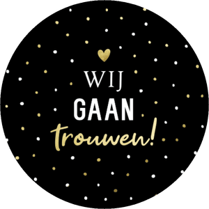 Zwarte sluitzegel wij gaan trouwen met confetti