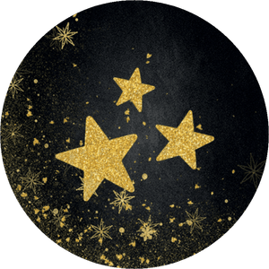 Zwarte sluitzegel met 3 goudlook glitter sterretjes