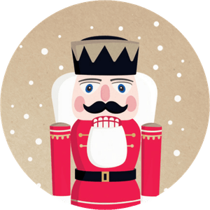 Vrolijke kerst sluitzegel met een illustratie van een notenkraker erop