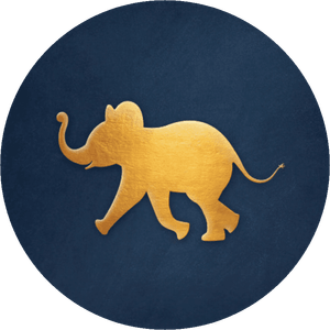 Blauwe sluitzegel met een goudlook olifant