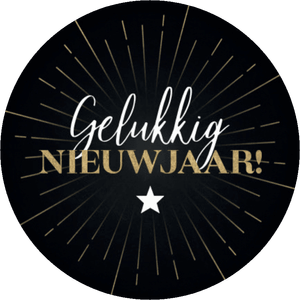 Zwarte sluitzegel met gouden gelukkig nieuwjaar en ster
