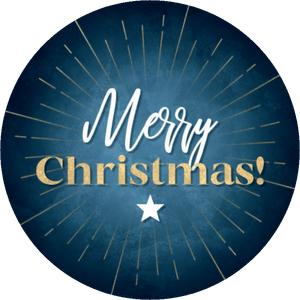Blauwe sluitzegel Merry Christmas en ster