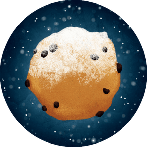 Blauwe sluitzegel met oliebol en poedersuiker