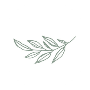 Witte sluitzegel met een groen handgetekend takje met blaadjes