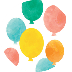 Witte sluitzegel met vrolijk gekleurde ballonnen.