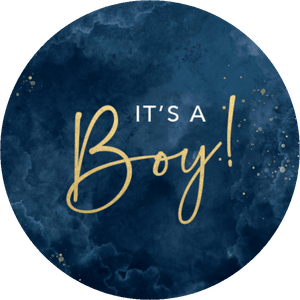 Donkerblauwe sluitzegel met tekst It's a Boy!