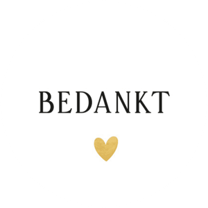 Witte sluitzegel met zwarte tekst bedankt en een goudlook hartje