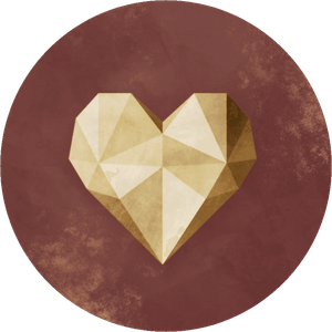 Donker rode sluitzegel met een geometrisch gouden hartje