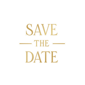 Witte sluitzegel met gouden klassieke tekst 'save the date'