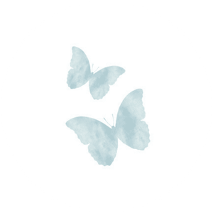 Witte sluitzegel met een grijsblauwe waterverf illustratie van 2 vlinders.