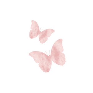 Witte sluitzegel met een roze waterverf illustratie van 2 vlinders.