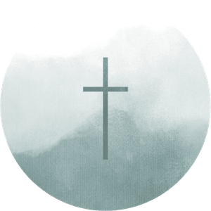 Grijsgroene sluitzegel met een waterverf textuur en een rouwkruisje erop