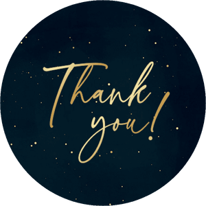 Donkere sluitzegel met gouden Thank you en sterren