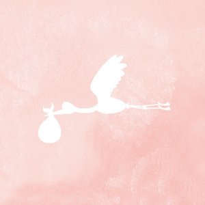 Roze sluitzegel met een wit silhouet van een ooievaar 