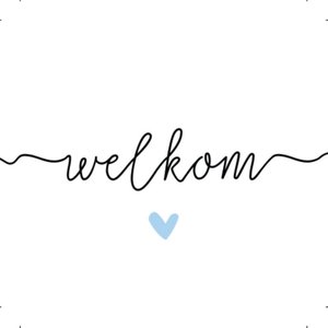 Witte sluitzegel met de tekst welkom en een blauw hartje 