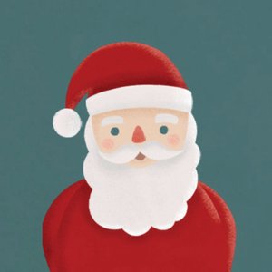 Blauwgroene sluitzegel met een illustratie van een kerstman