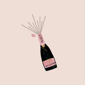 Vrolijke sluitzegel met een illustratie van een ontkurkende champagnefles erop